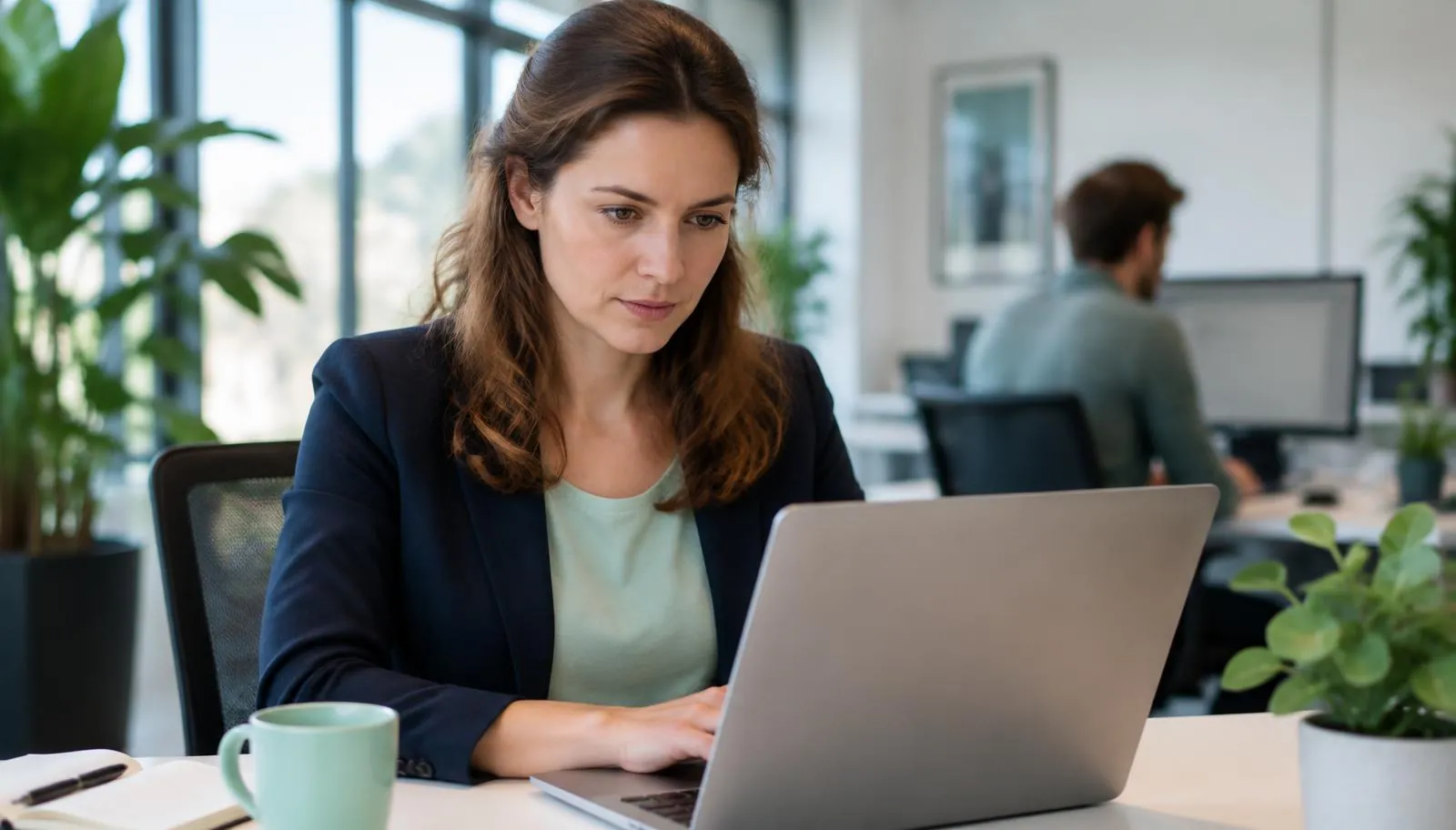 Medewerker werkt op een laptop aan het slimmer inrichten van terugkerende werkzaamheden