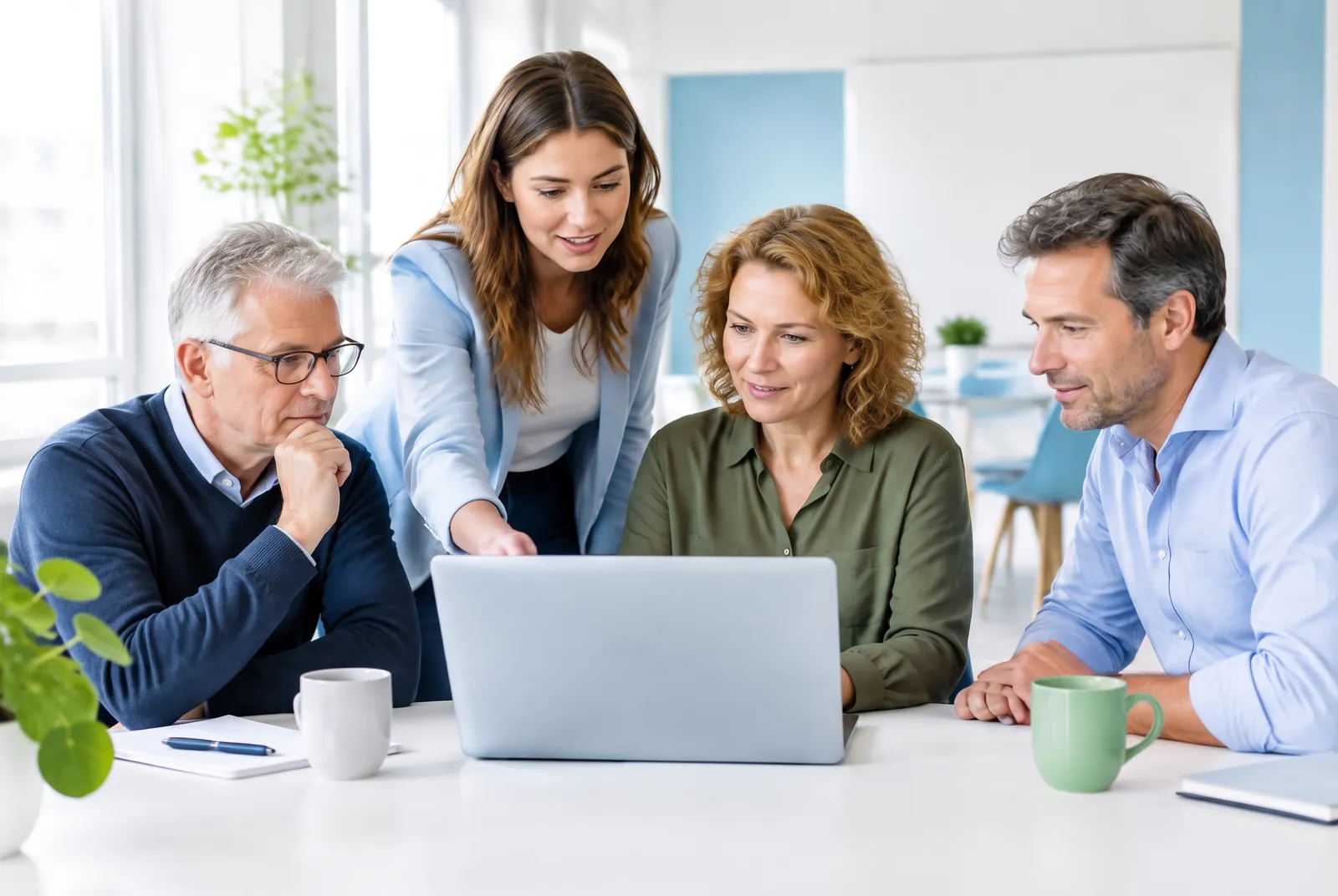 Young professional werkt met medewerkers aan een praktische AI-toepassing